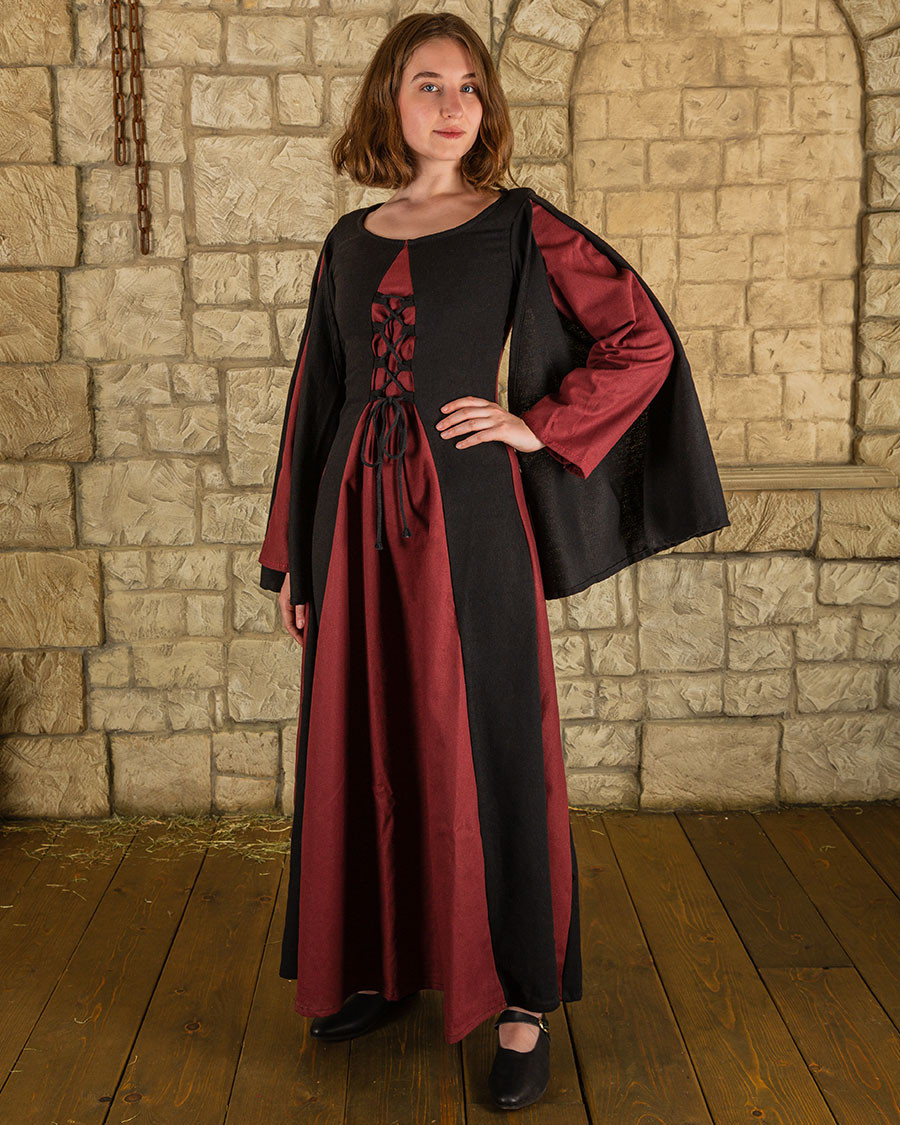 Vestito medievale modello Jasione, colore nero-rosso