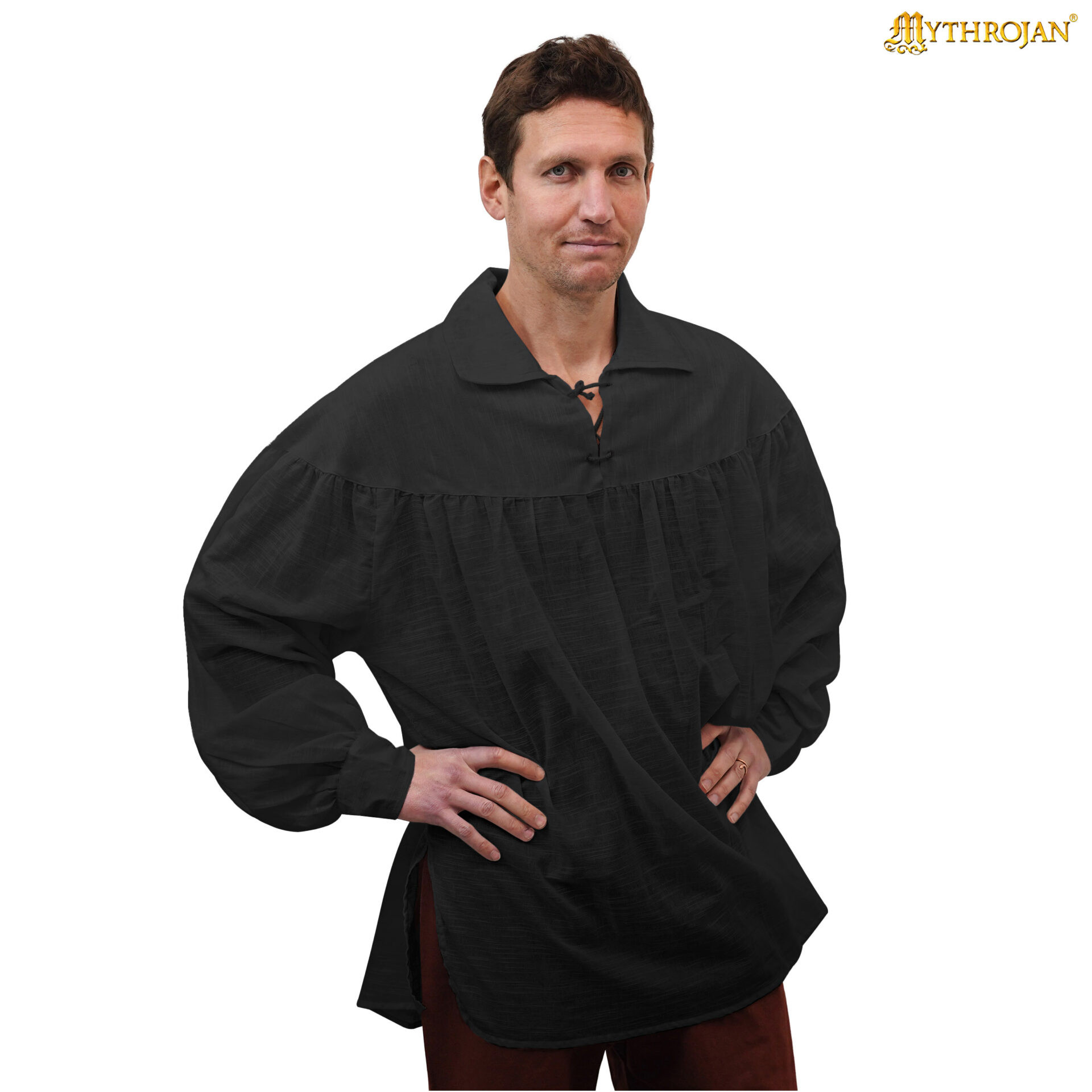 Camicia medievale in cotone modello Poeta, colore nero