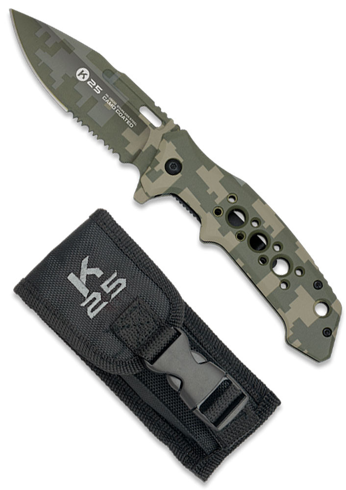 Navaja tattica K25 manico in alluminio mimetico verde