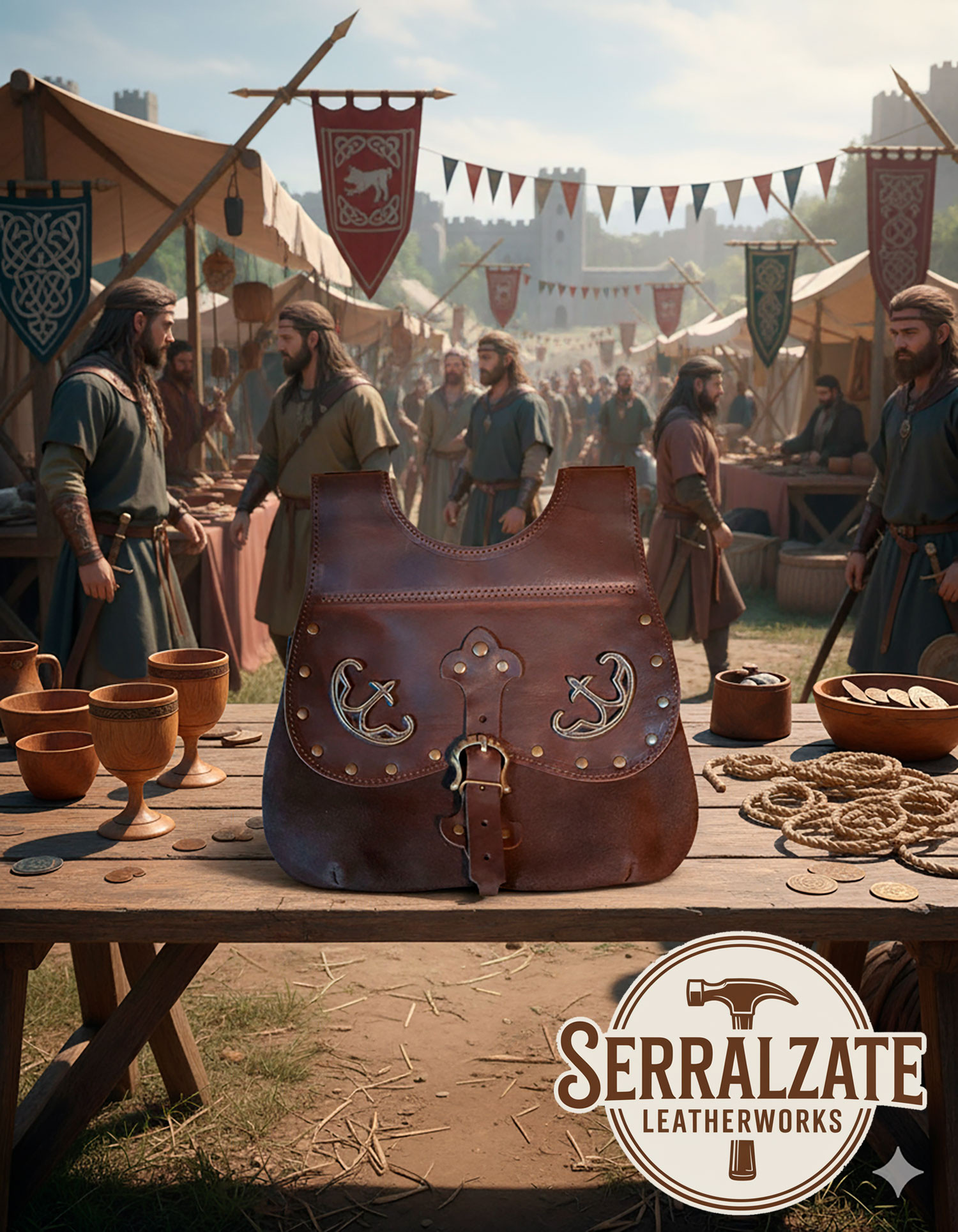 Borsa Celta-Medieval Gareth in marrone scuro