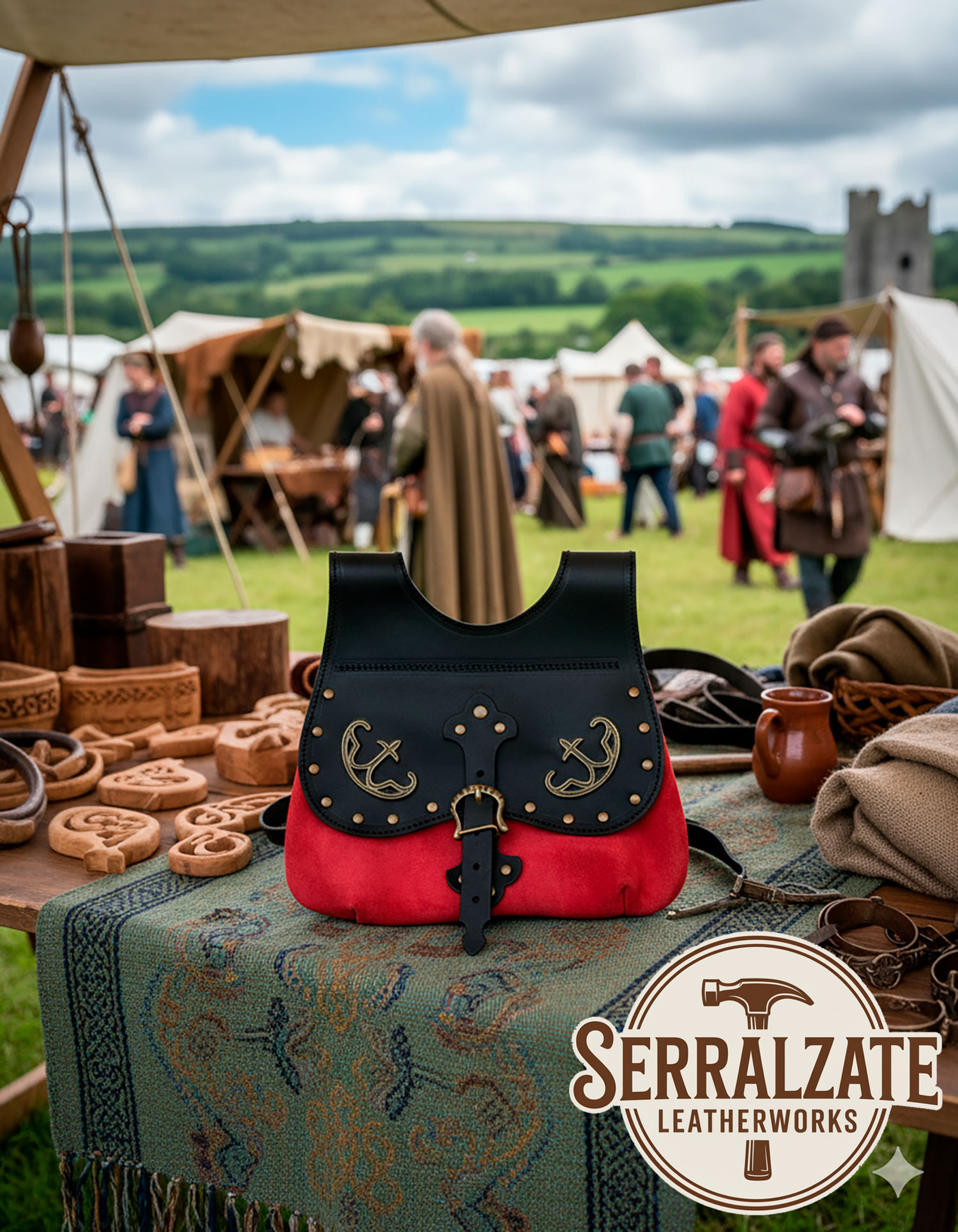 Borsa Celtica-Medievale Gareth in nero-rosso