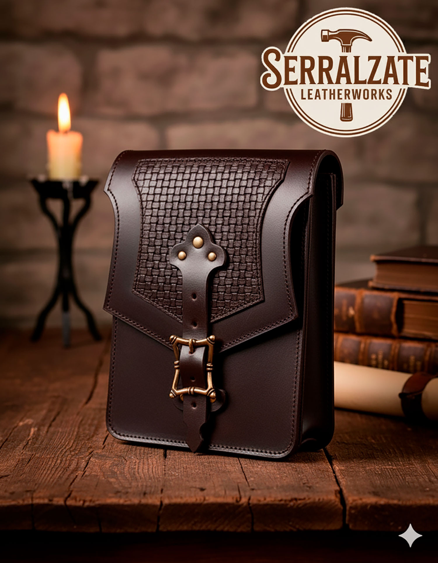 Borsa a tracolla medievale Constanza, colore marrone scuro