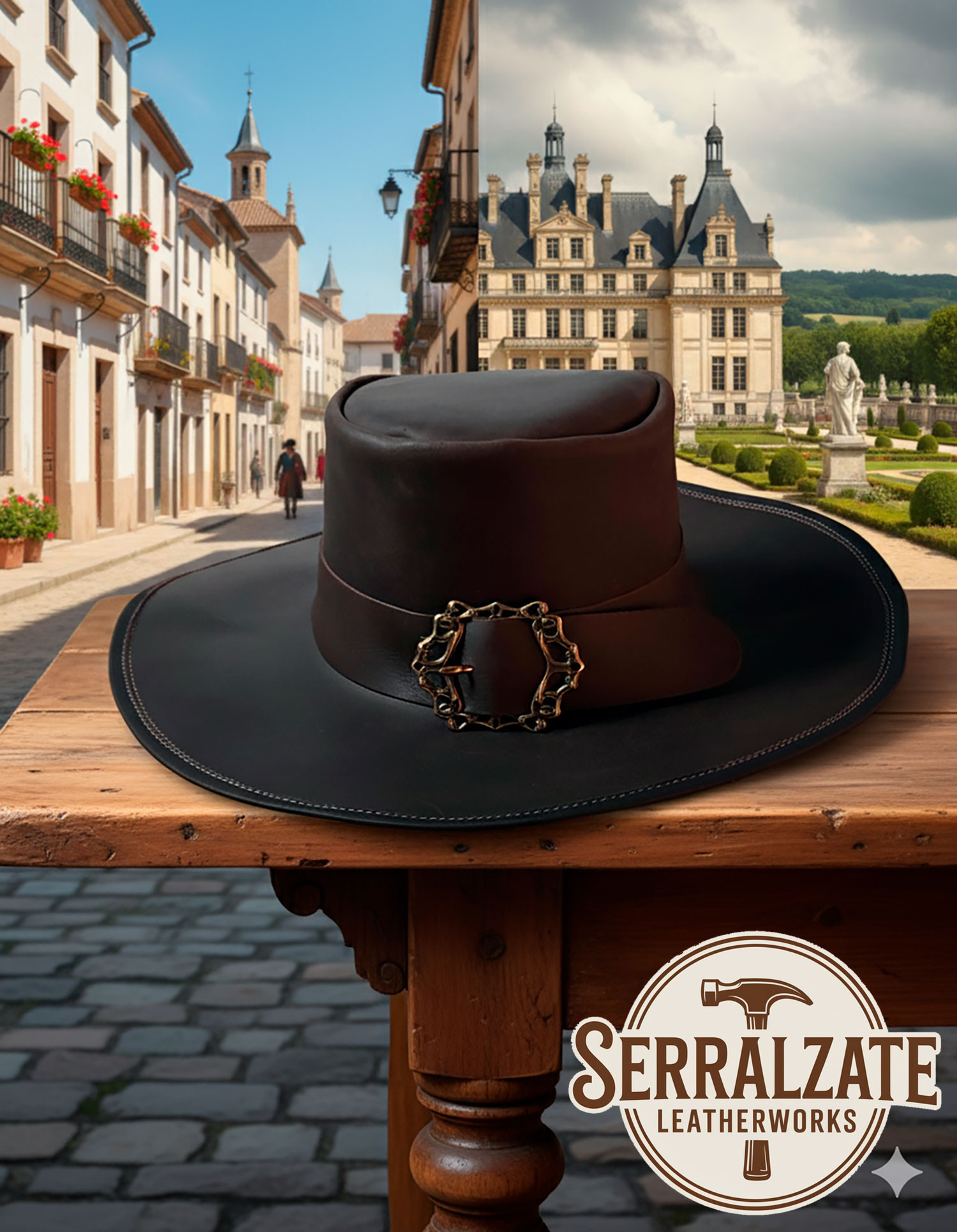 Cappello medievale in pelle modello Hidalgo, colore marrone