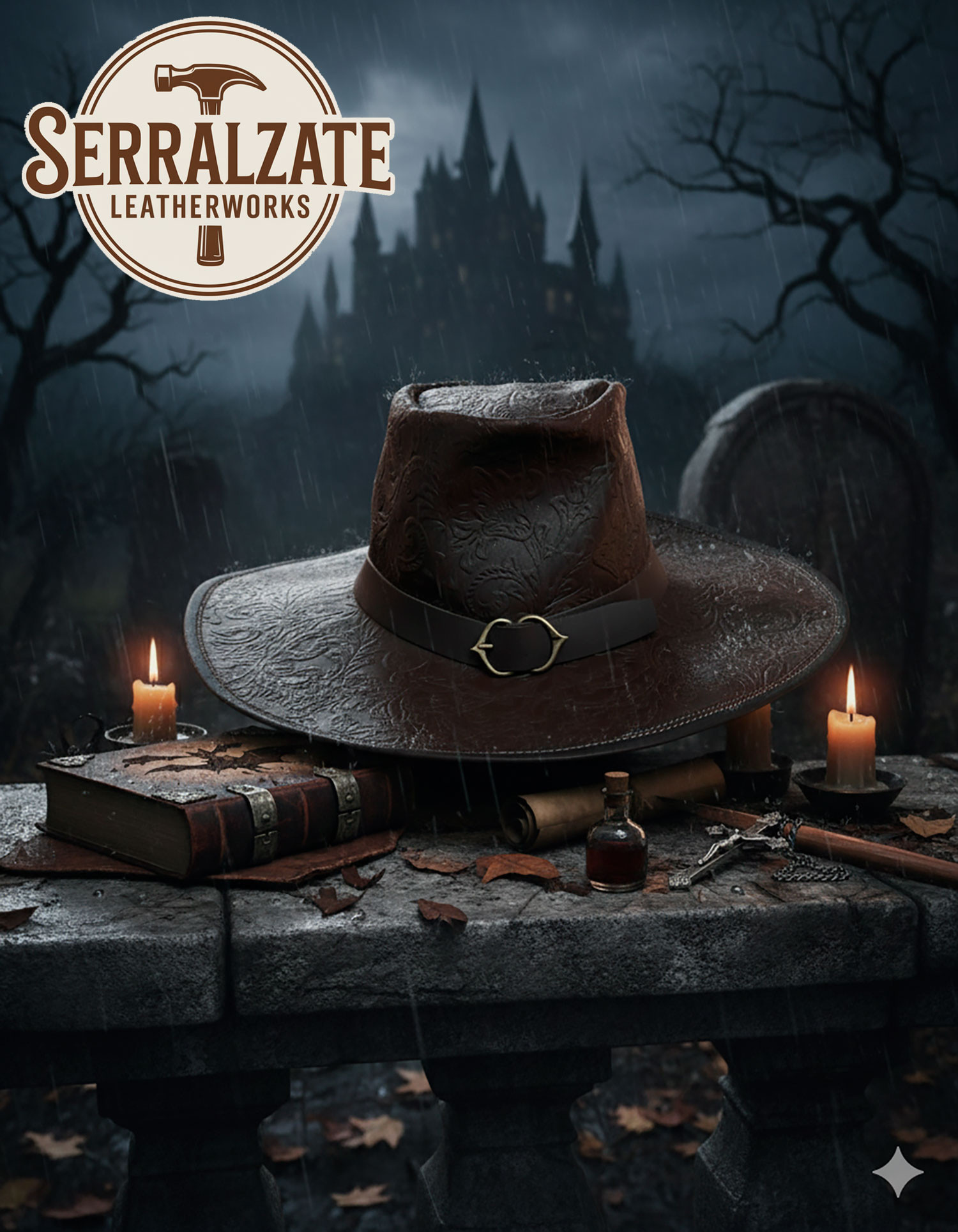 Cappello Deluxe non ufficiale Van Helsing in pelle, colore marrone