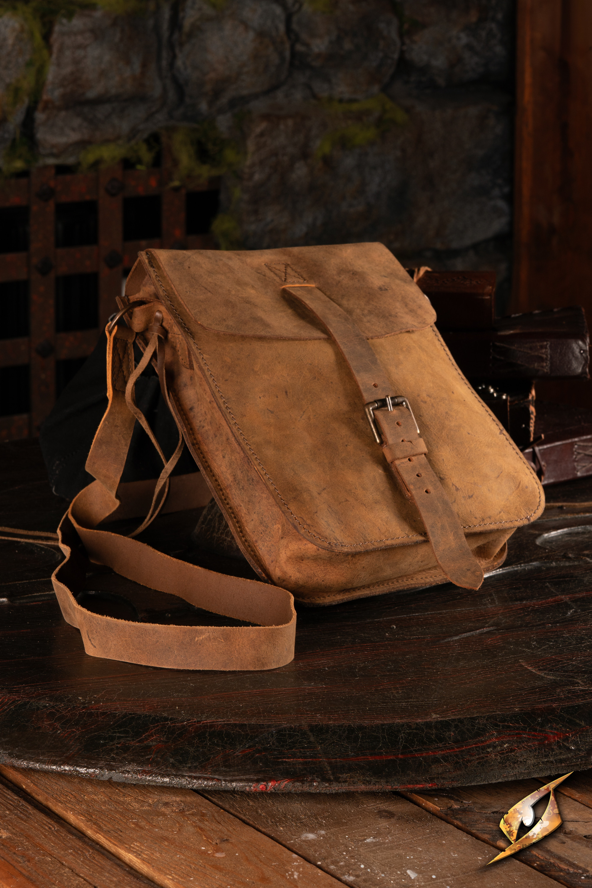 Borsa medievale da viaggio in pelle, colore marrone chiaro