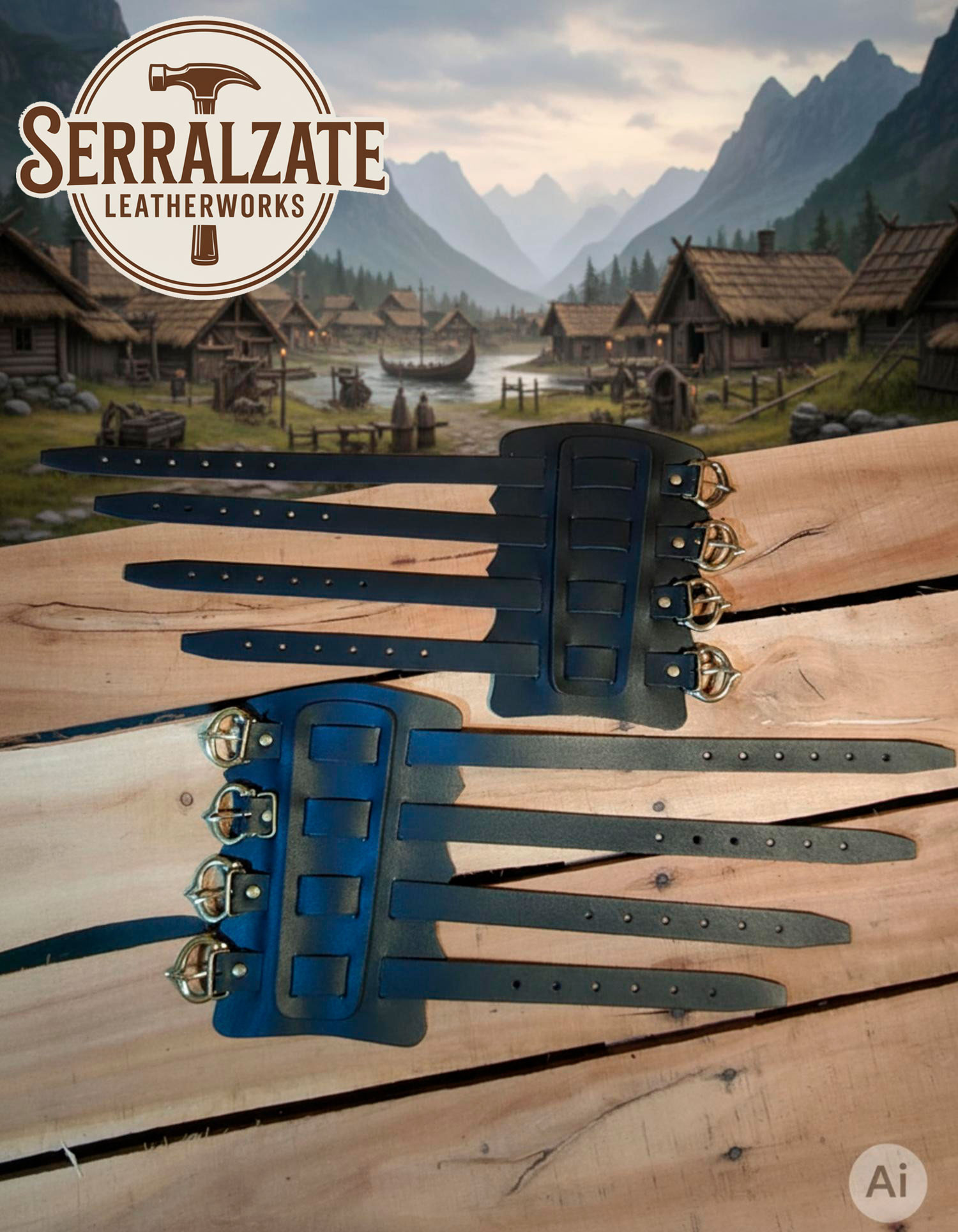 Bracciali vichinghi Gunnar in pelle nera