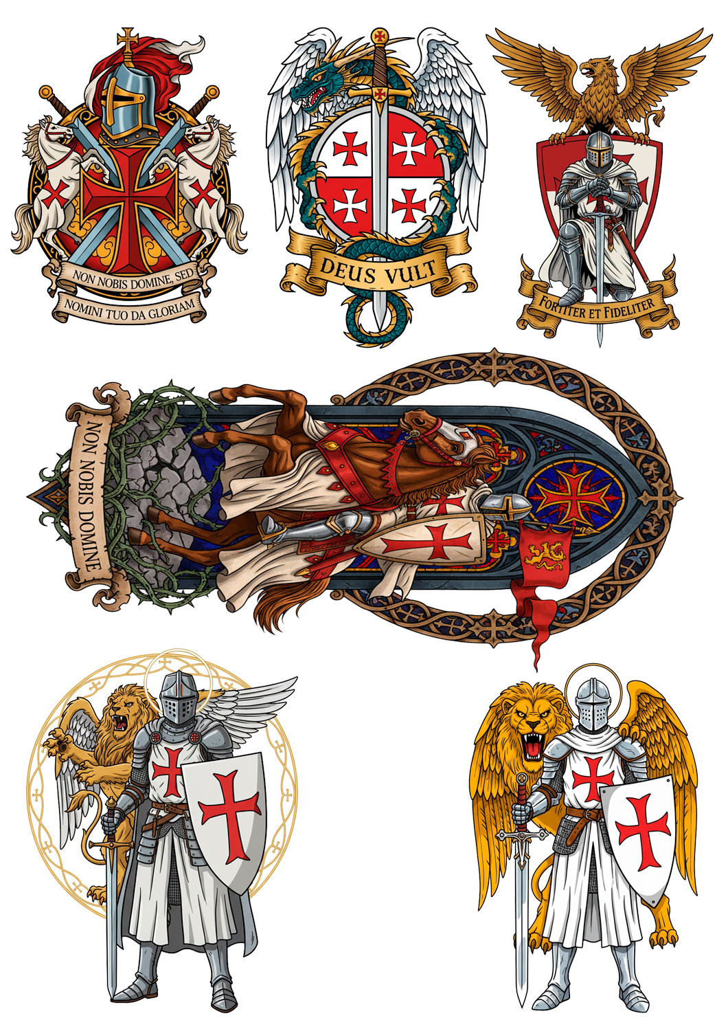 Tatuaggio temporaneo a tema dei Templari, a colori