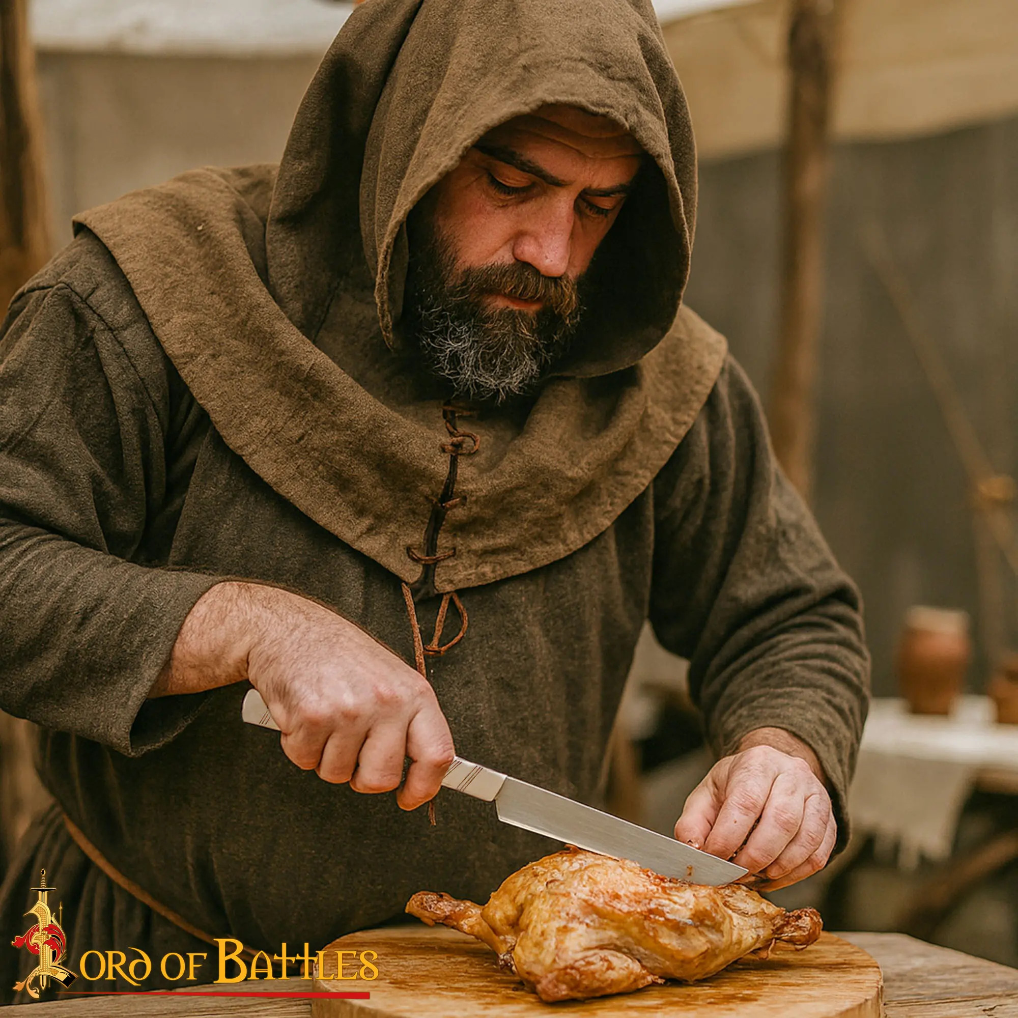 Coltello medievale da cucina con manico in osso, 27 cm.