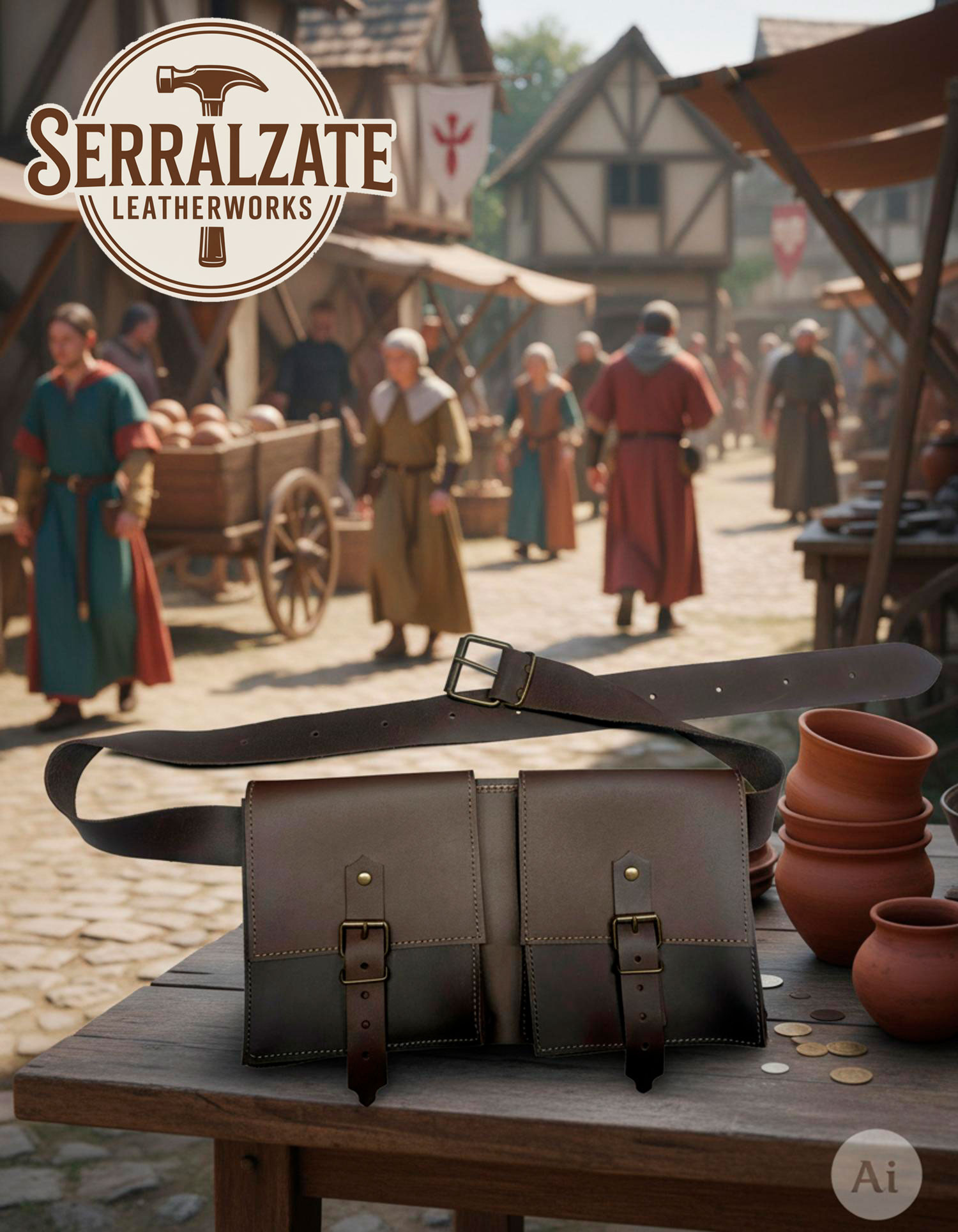 Borsa da cintura medievale DuoPouch in pelle marrone