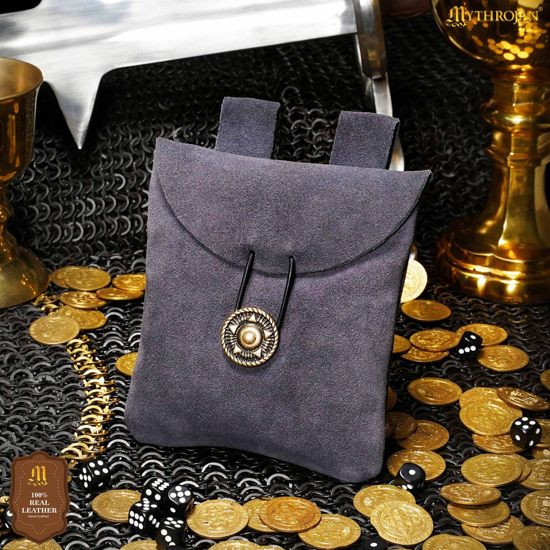Borsa marsupio medievale in pelle scamosciata, colore blu