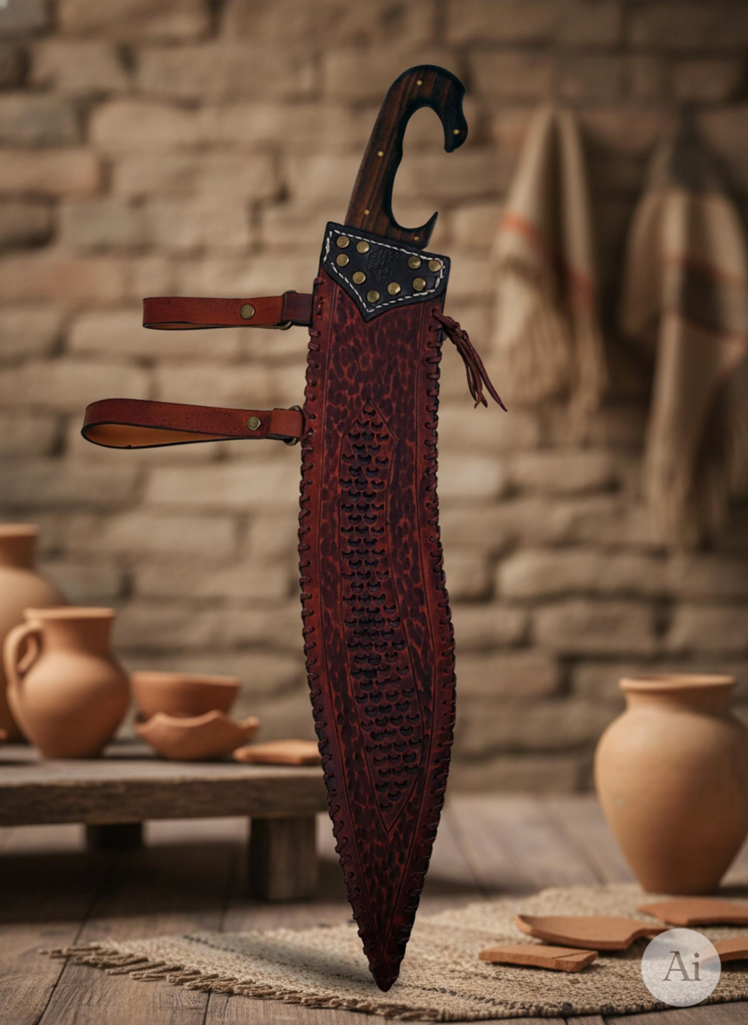 Falcata iberica funzionante fatta a mano con fodero, lama 60 cm.