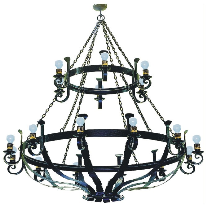 Lume grande a catena in ferro battuto, 18 luci