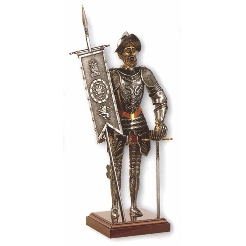 Miniatura Conquistatore con spada e stendardo, 42 cm.