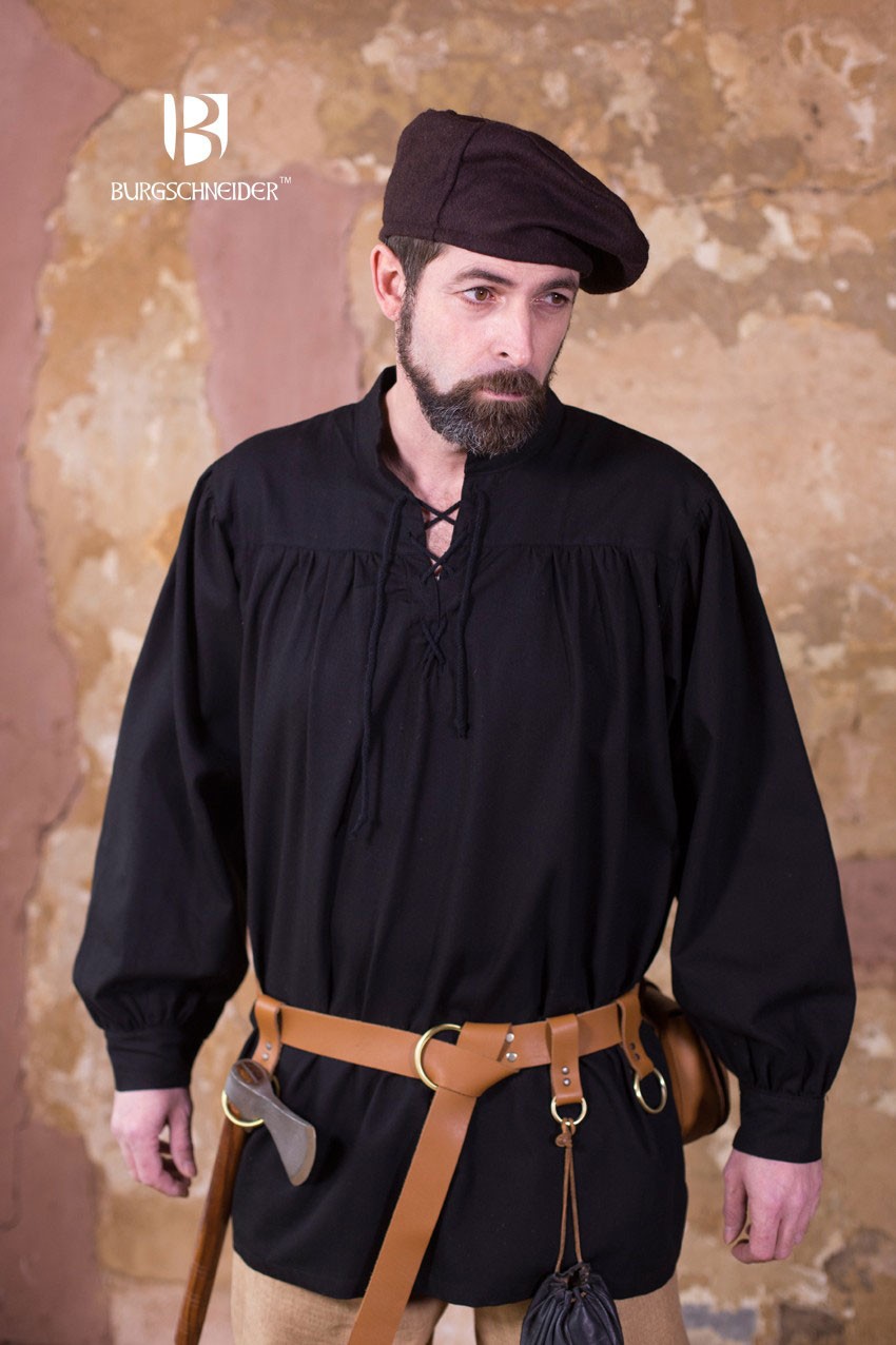 Camicia medievale con cravatte Störtebecker, nera