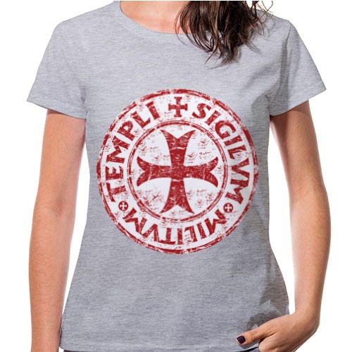 T-shirt da donna con croce templare grigia, manica corta