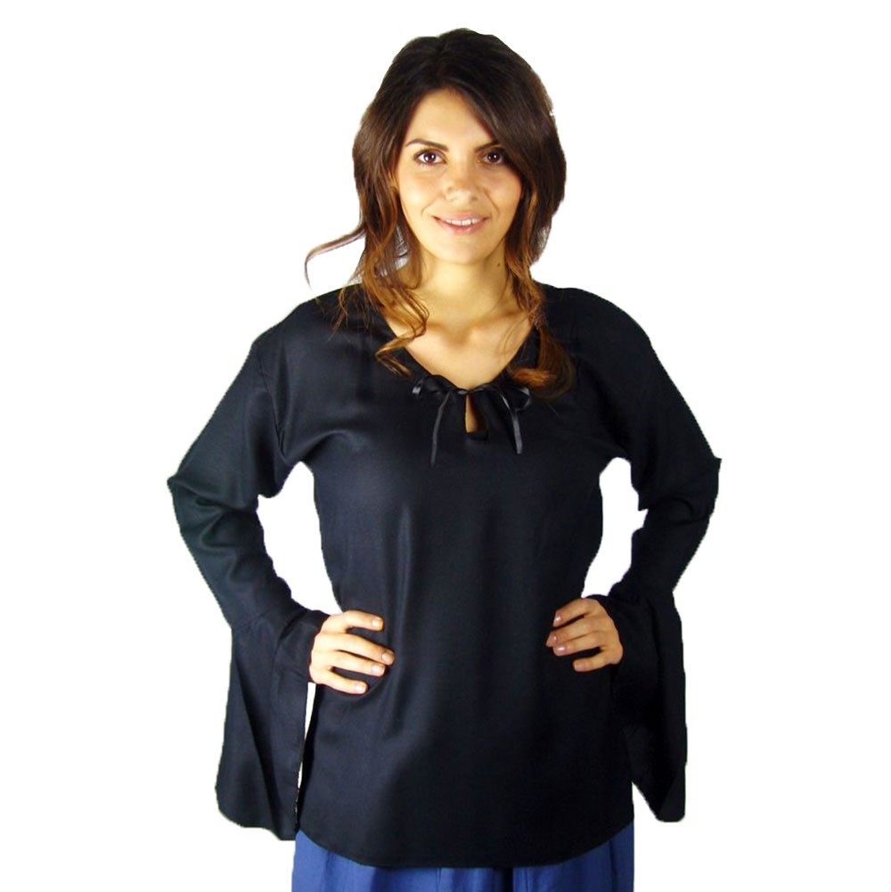 Blusa medievale nera con maniche a tromba
