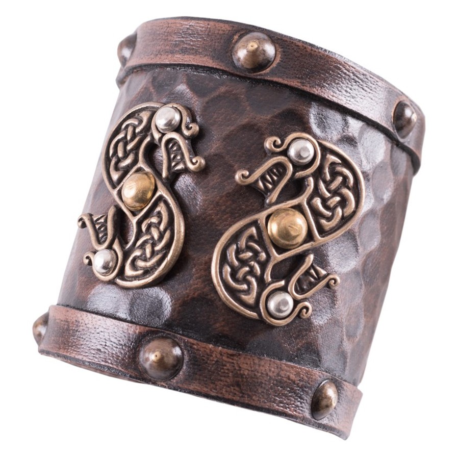 Bracciale in pelle con doppio drago vichingo