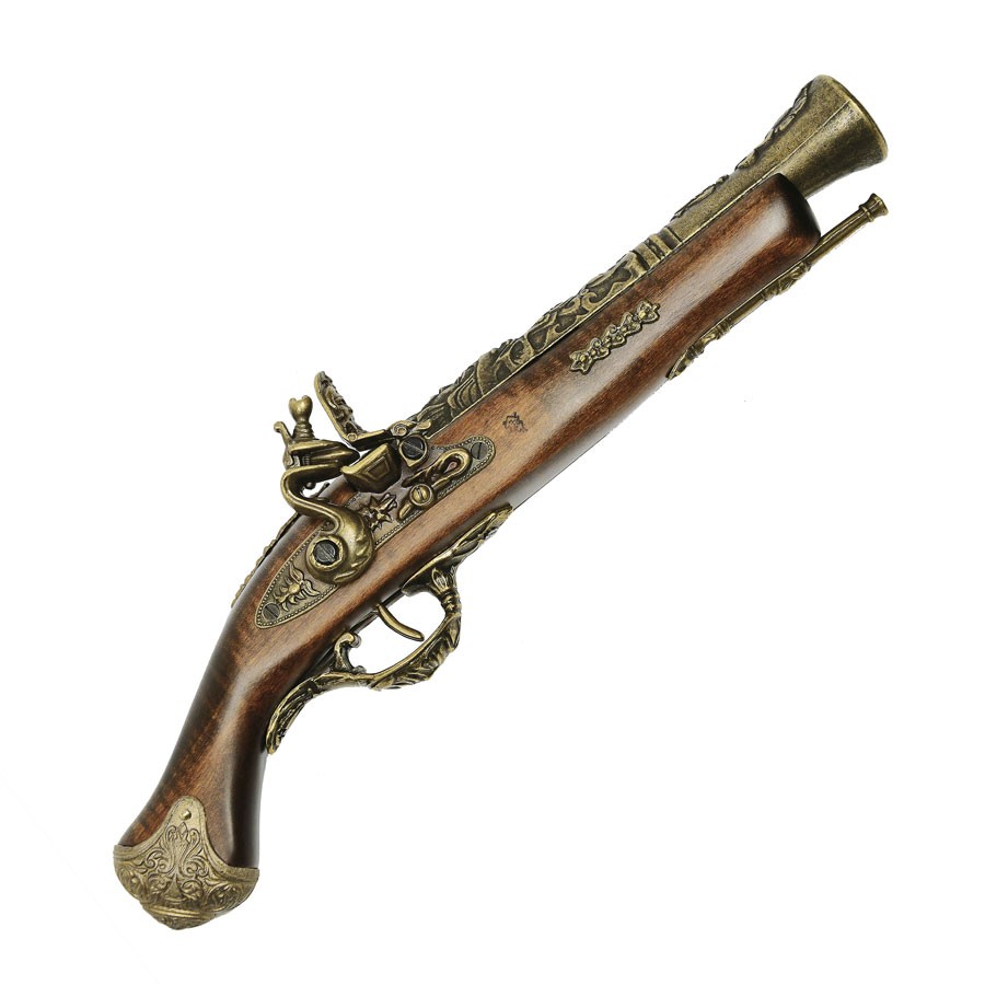 Pistola archibugio a pietra focaia ottonata
