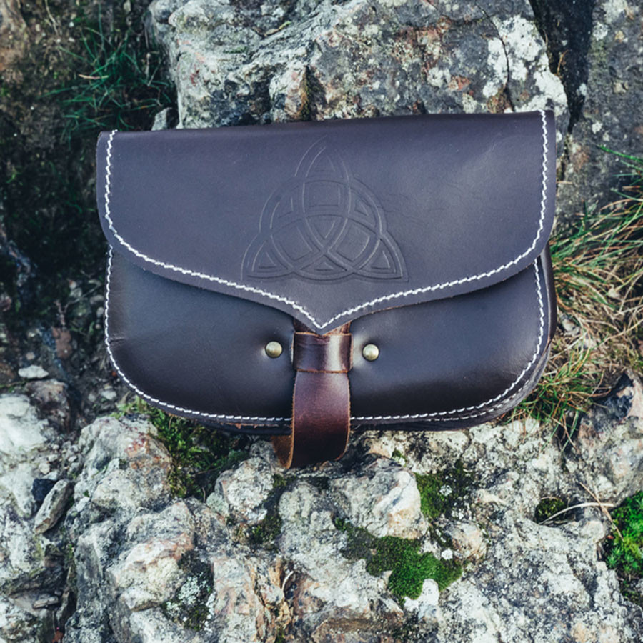 Borsa Hulda vichinga in pelle con nodo celtico, marrone