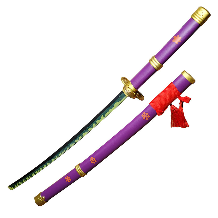 Enma decorativo katana lilla di One Piece, legno e similpelle saya