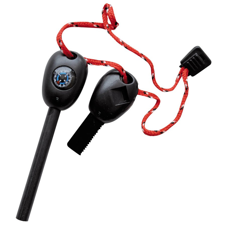 Pietra focaia, bussola, righello, sega e fischietto