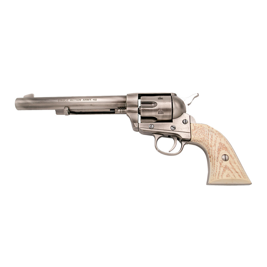 Revolver PeaceMaker Colt-45 a canna lunga, grigio lucido, impugnatura avorio