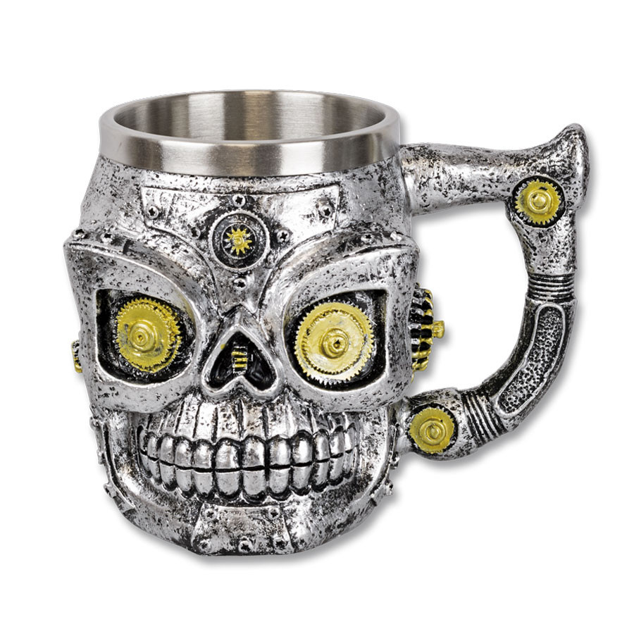 Tazza decorativa con teschio meccanizzato SteamPunk