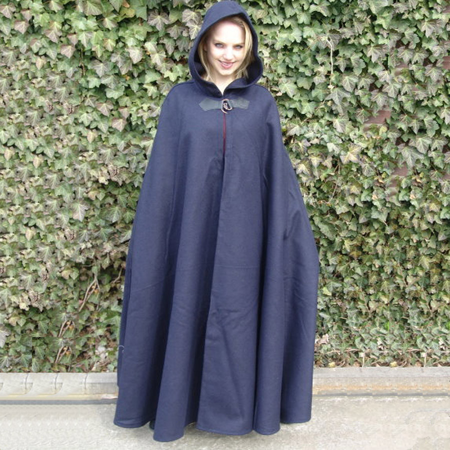 Mantella lunga medievale in lana modello Hero, colore blu