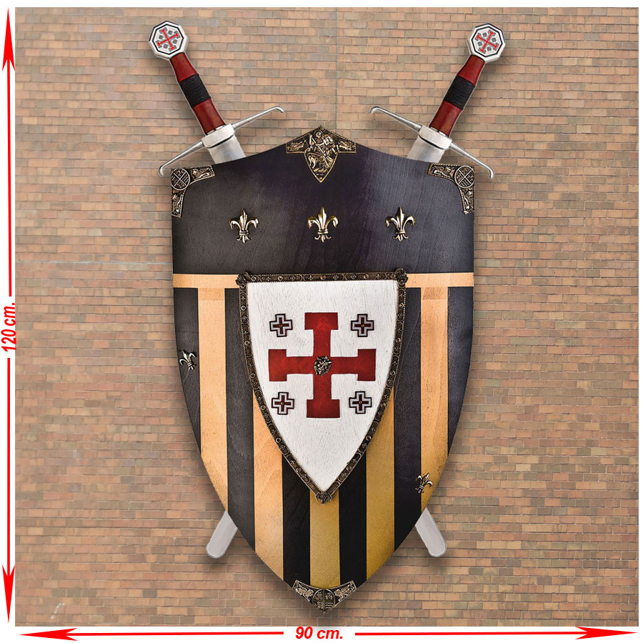 Panoplia 2 Spade + Scudo Cavalieri di Gerusalemme in legno