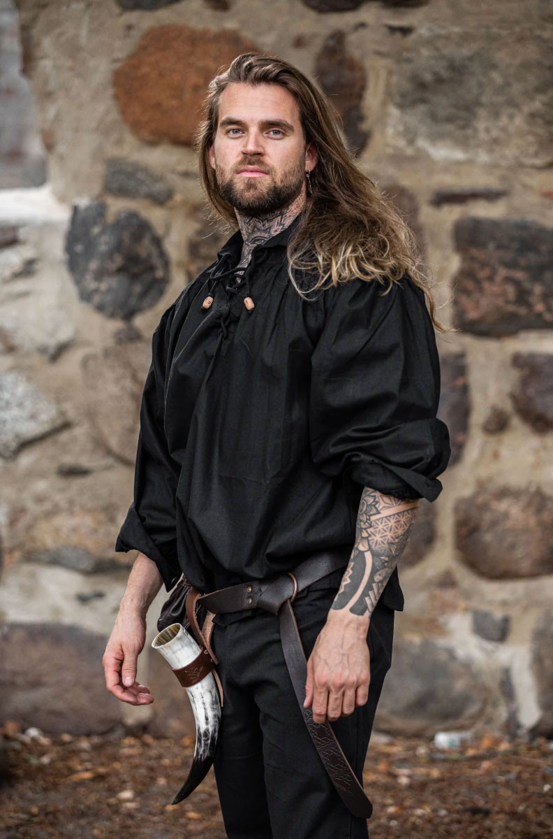 Camicia medievale con lacci modello Georg, colore nero