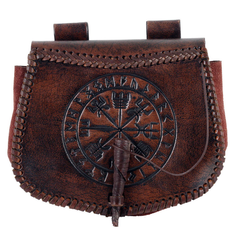 Borsa Celtic Vegvisir in pelle marrone, da portare in cintura