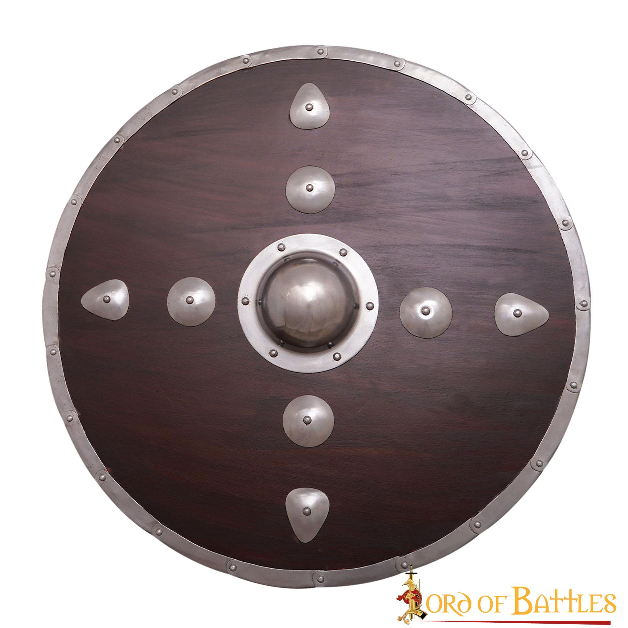 Scudo rotondo vichingo in legno con borchie