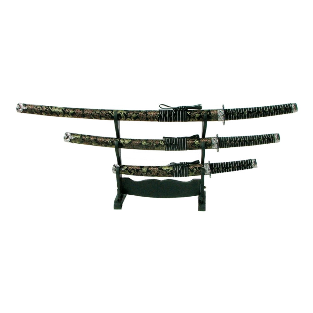 Set ornamentale con Katana, wakizashi e tanto floreale nero