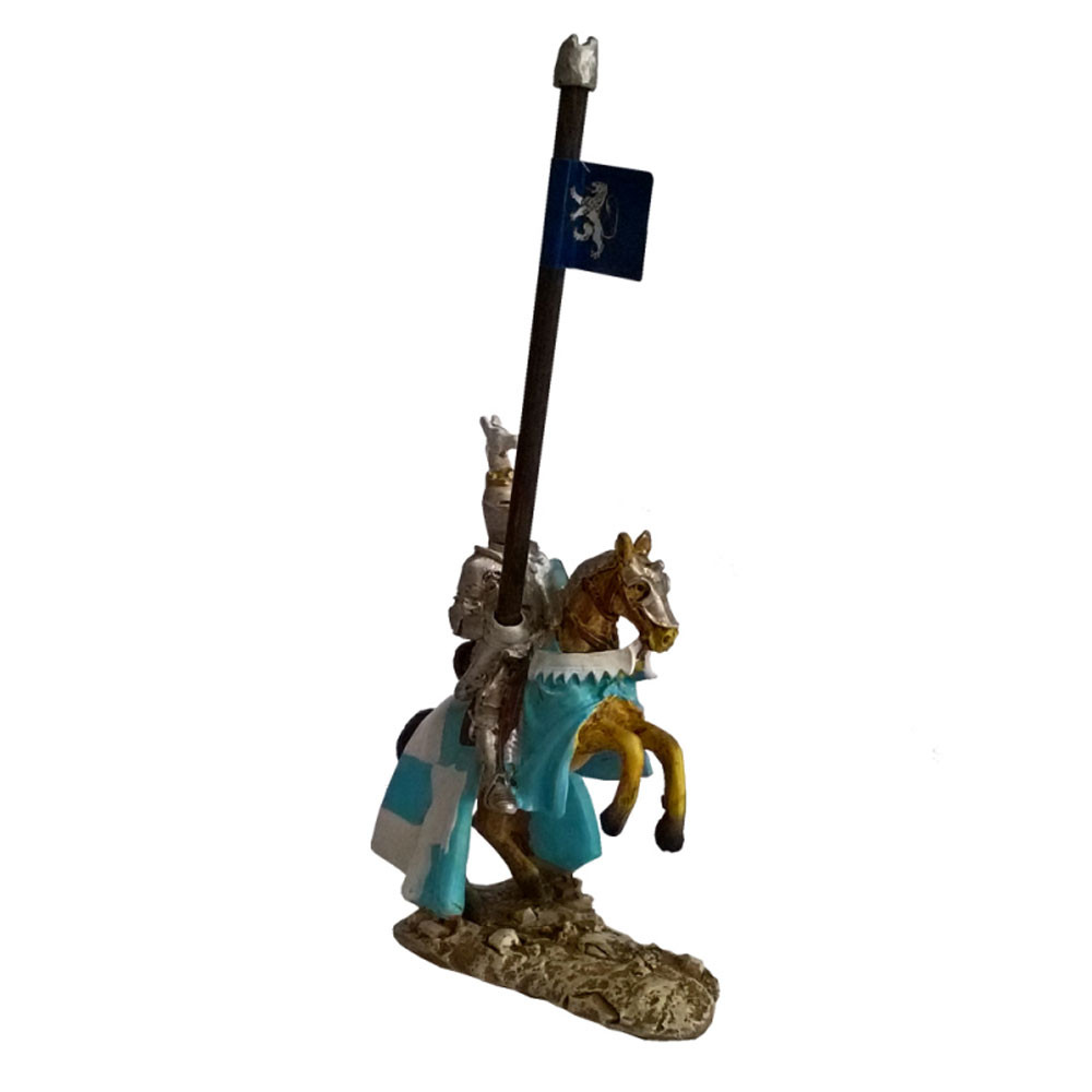 Cavaliere medievale in miniatura con stendardo Leone Rampante (12 cm.)