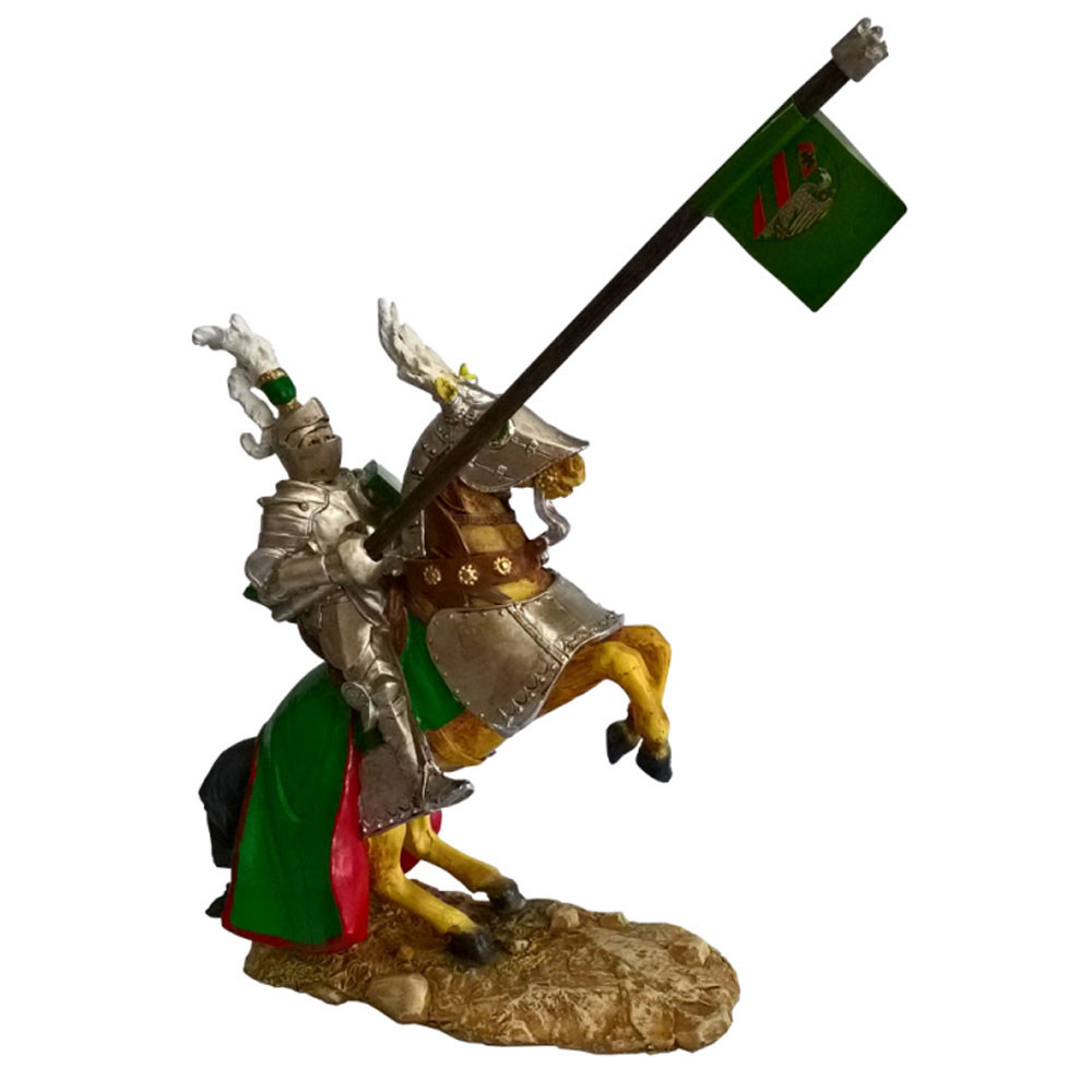 Cavaliere medievale in miniatura con stendardo Aquila (18 cm.)