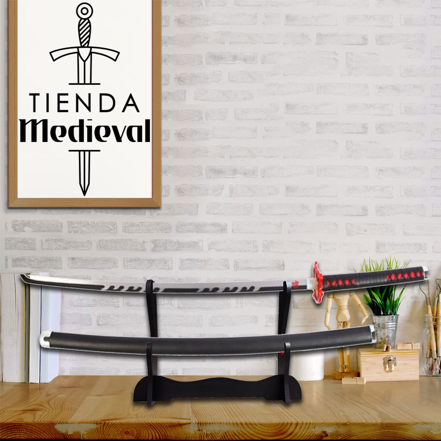 Confezione Katana fuoco Tanjiro Kamado Demon Slayer, con supporto