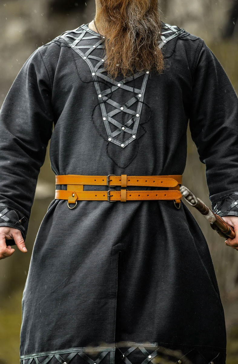Cintura vichinga doppia in pelle, modello Ubbe, marrone chiaro
