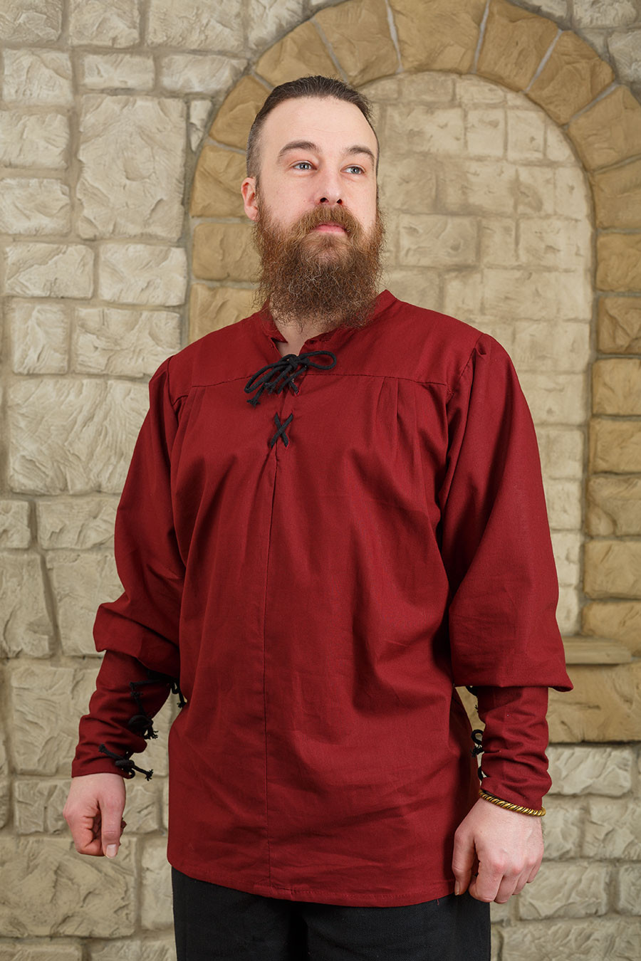 Camicia medievale con cravatte modello Simon, bordeaux