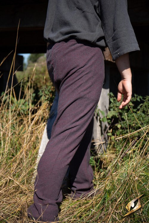 Pantalone vichingo a spina di pesce modello Arvid, grigio-bordeaux