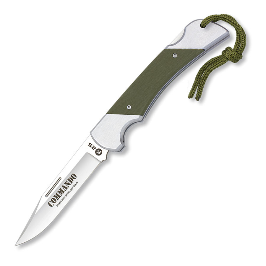 Coltello Tattico Commando, manico in acciaio + G10 Green, lama 8,50 cm.
