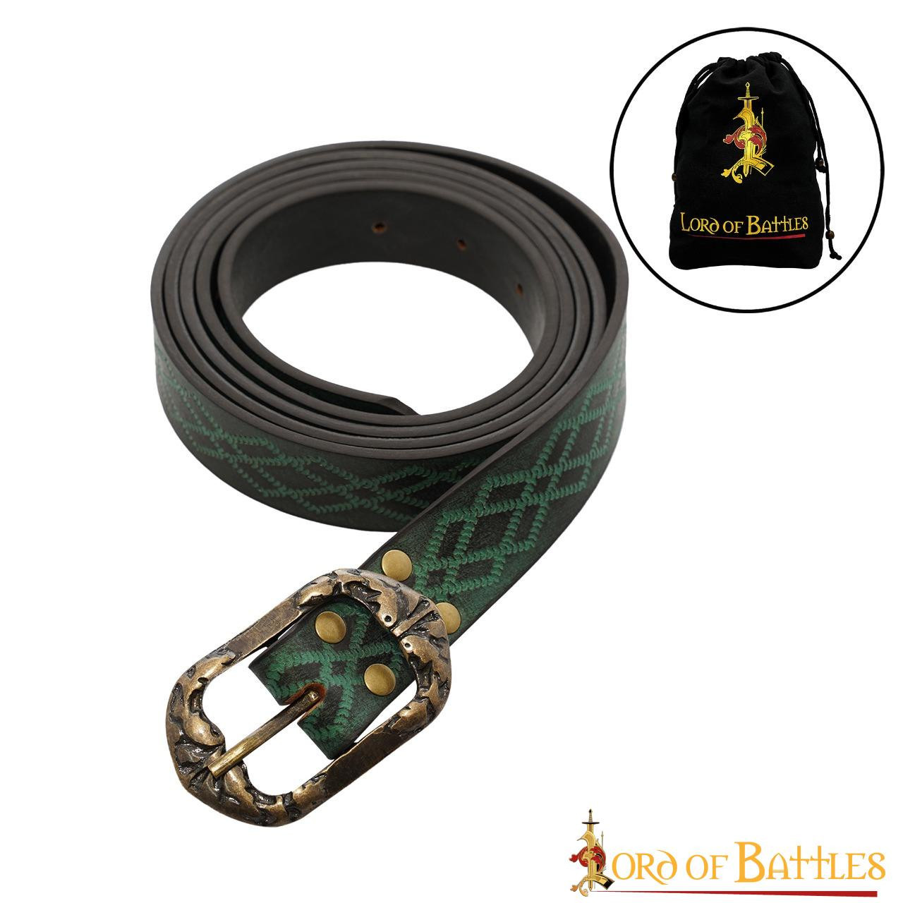 Cintura rinascimentale in pelle verde goffrata