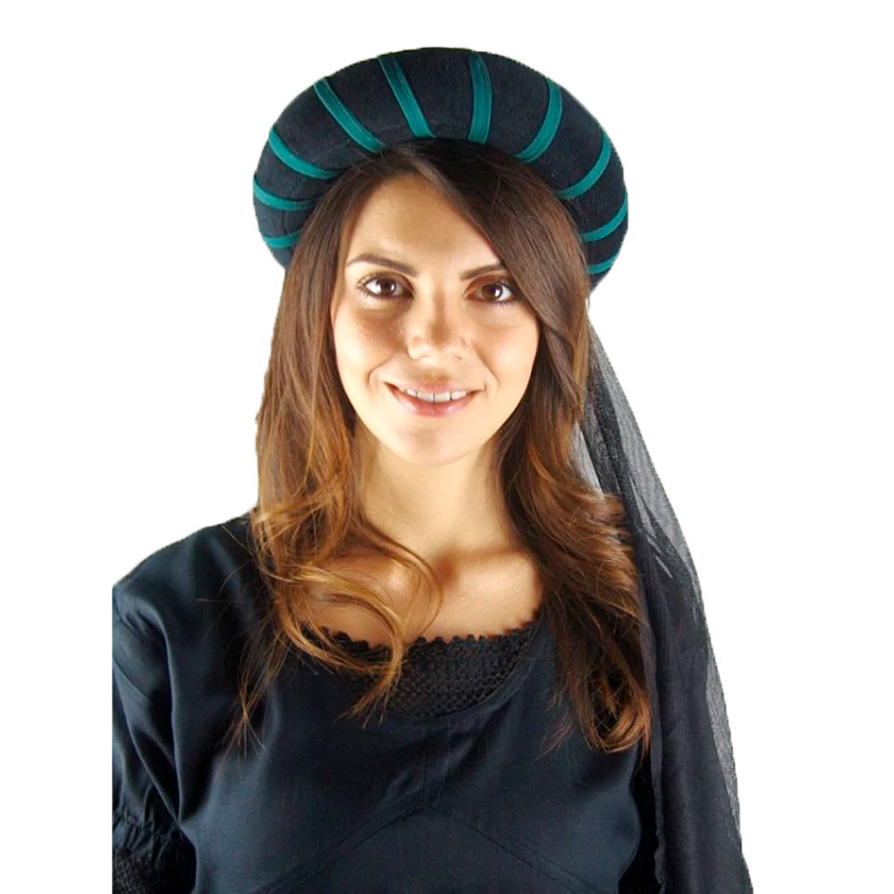 Copricapo medievale per donna, nero-verde