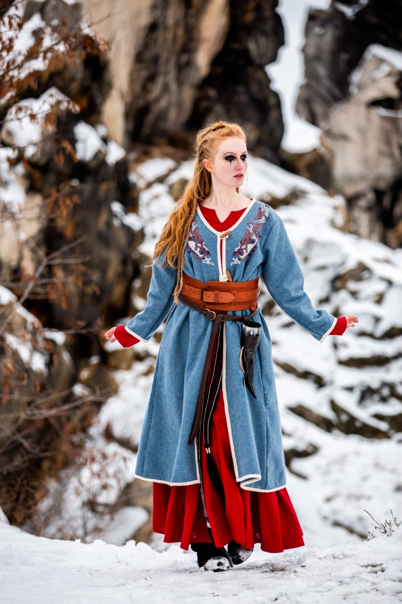 Cappotto vichingo da donna modello Birka Skadi, blu