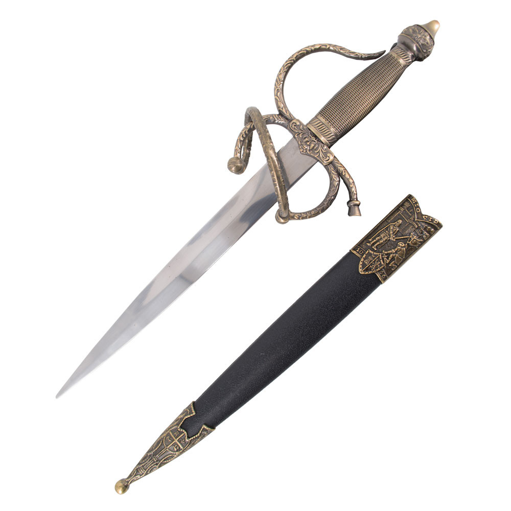 Pugnale medievale Colada del Cid con fodero, finitura bronzo