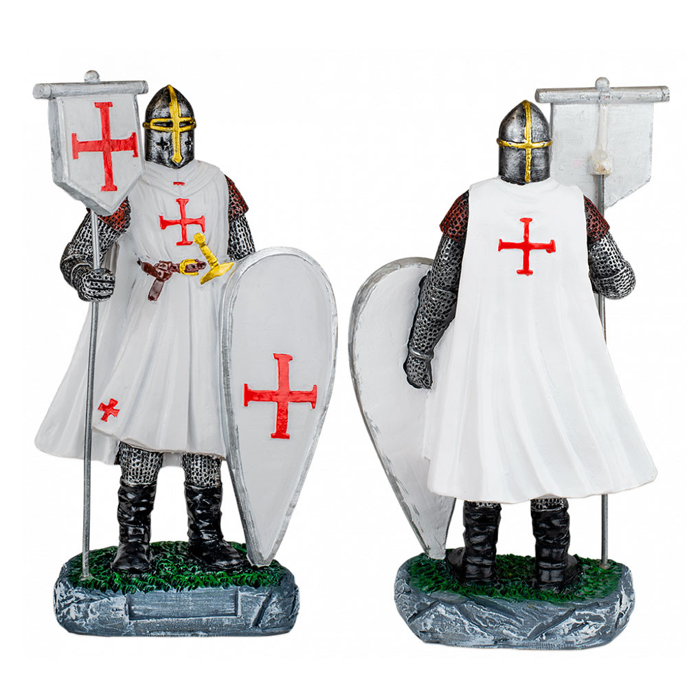 Miniatura del cavaliere templare con stendardo e scudo (18 cm.)