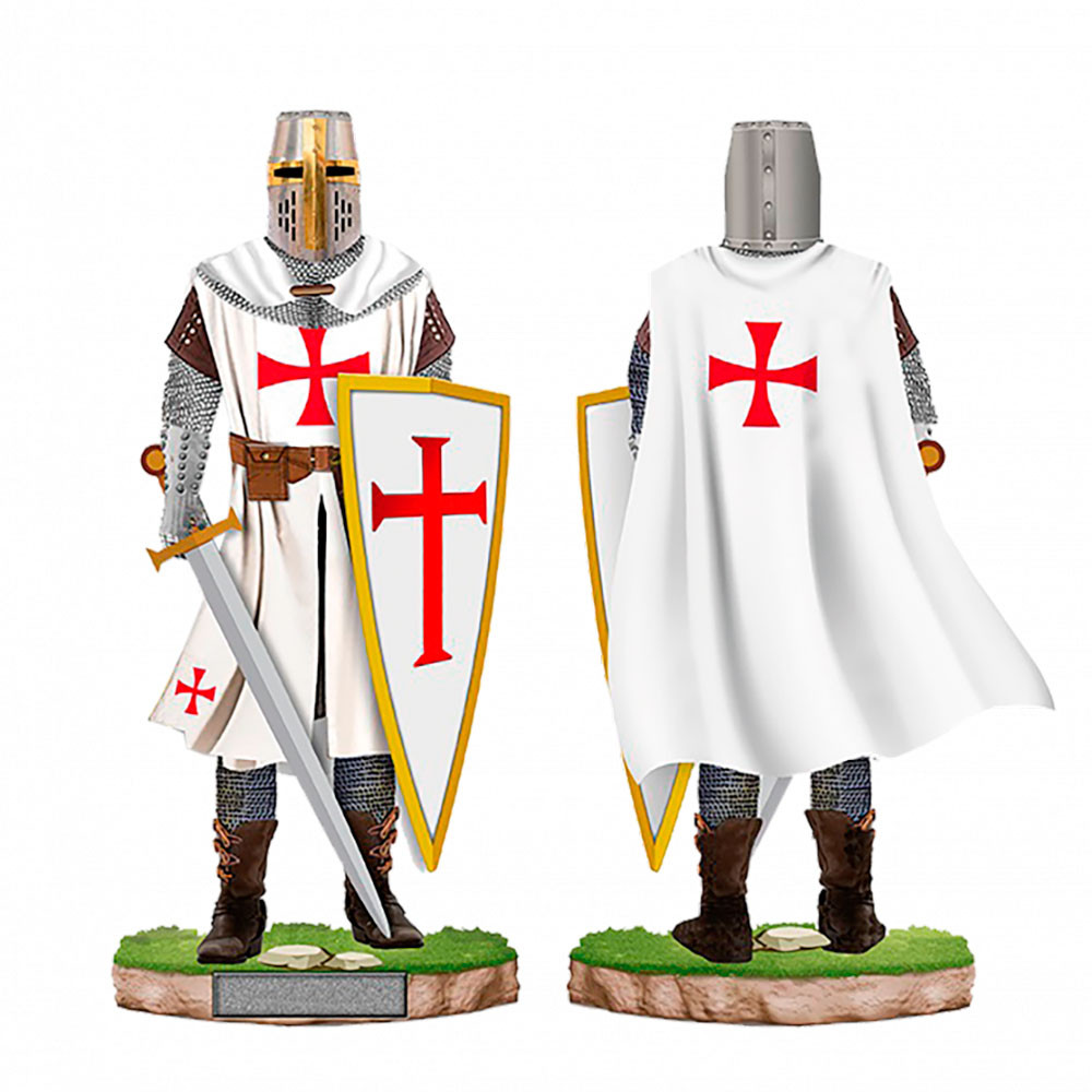 Miniatura di cavaliere templare con elmo, scudo e spada (8 cm.)