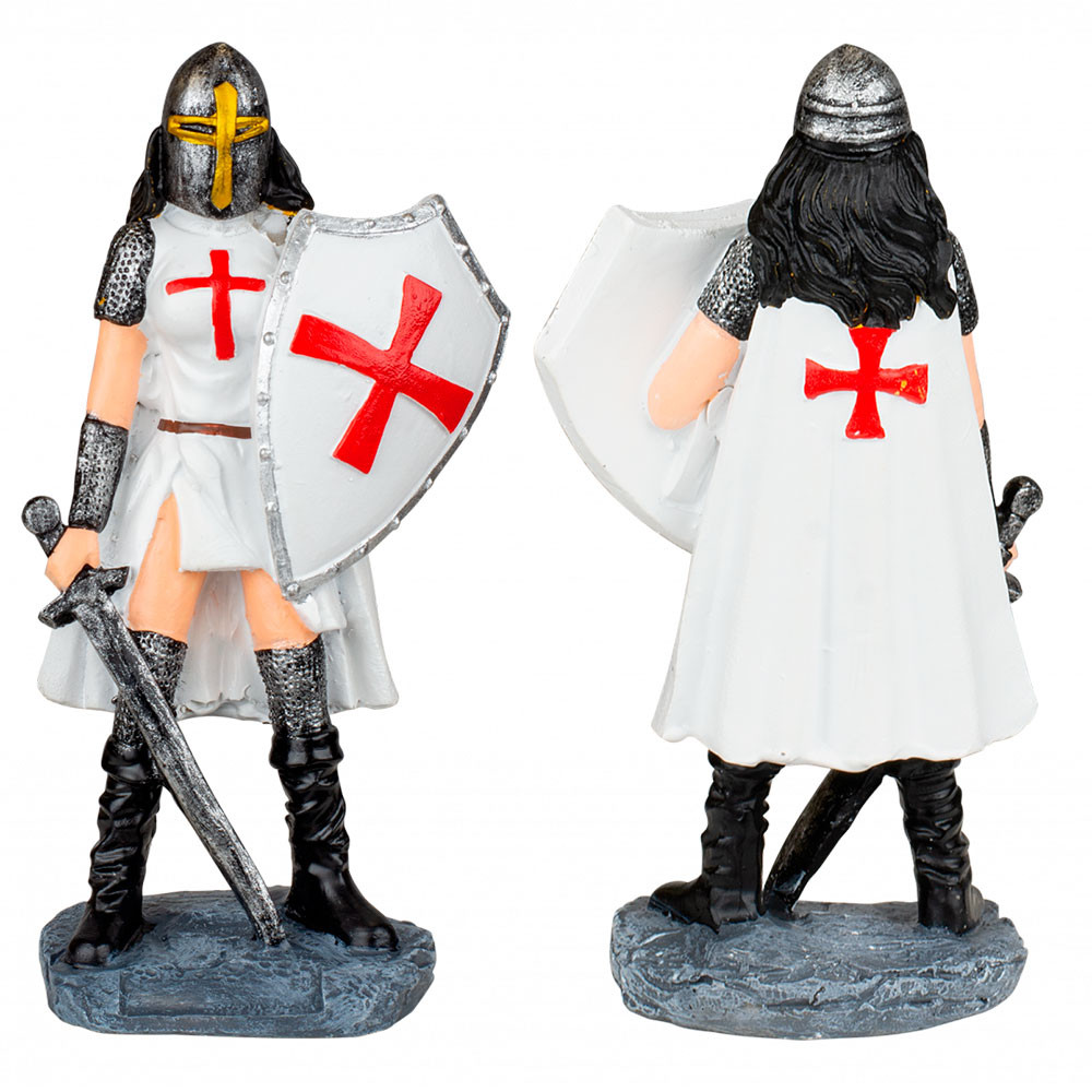 Miniatura di donna templare con elmo, scudo e spada (12 cm.)