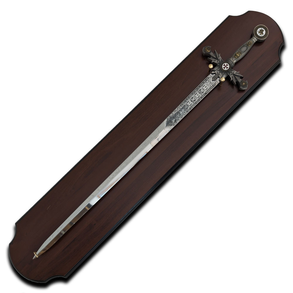 Pack Spada Templare finitura argento + tavola in legno