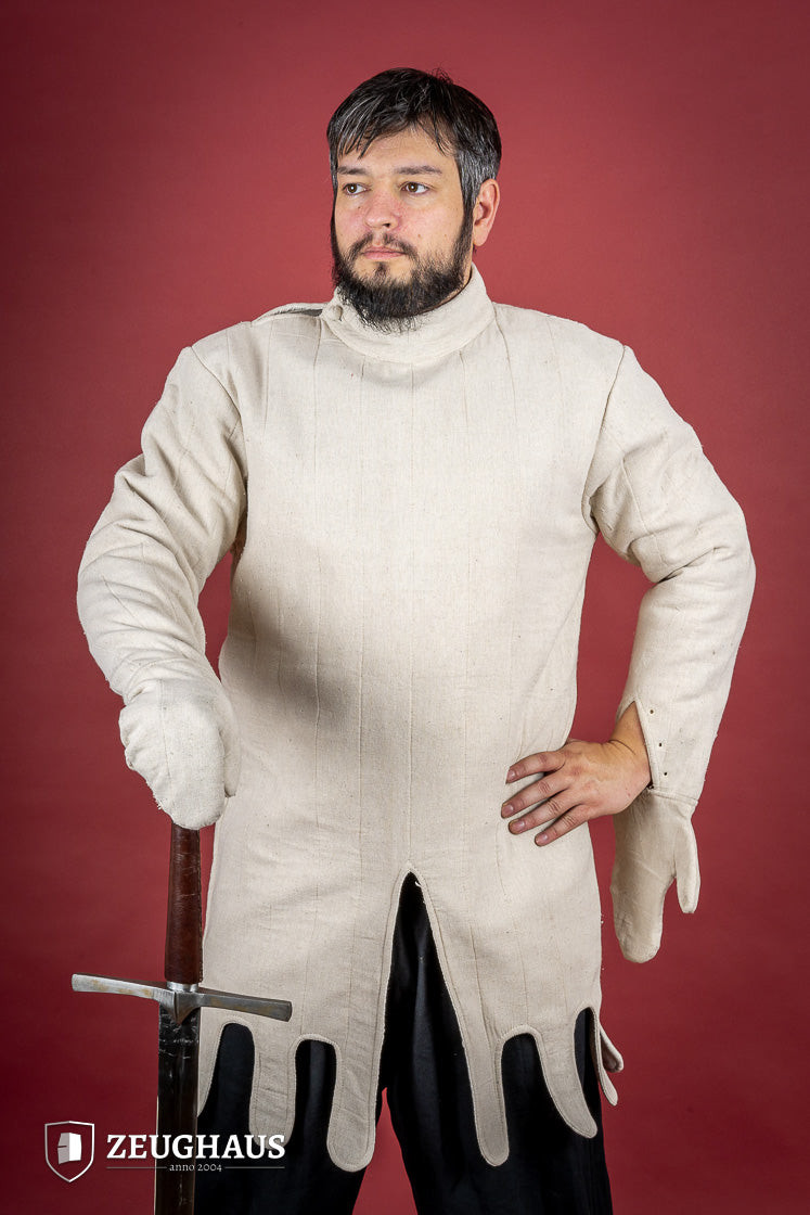 Gambeson medievale leggero con guanti, colore naturale