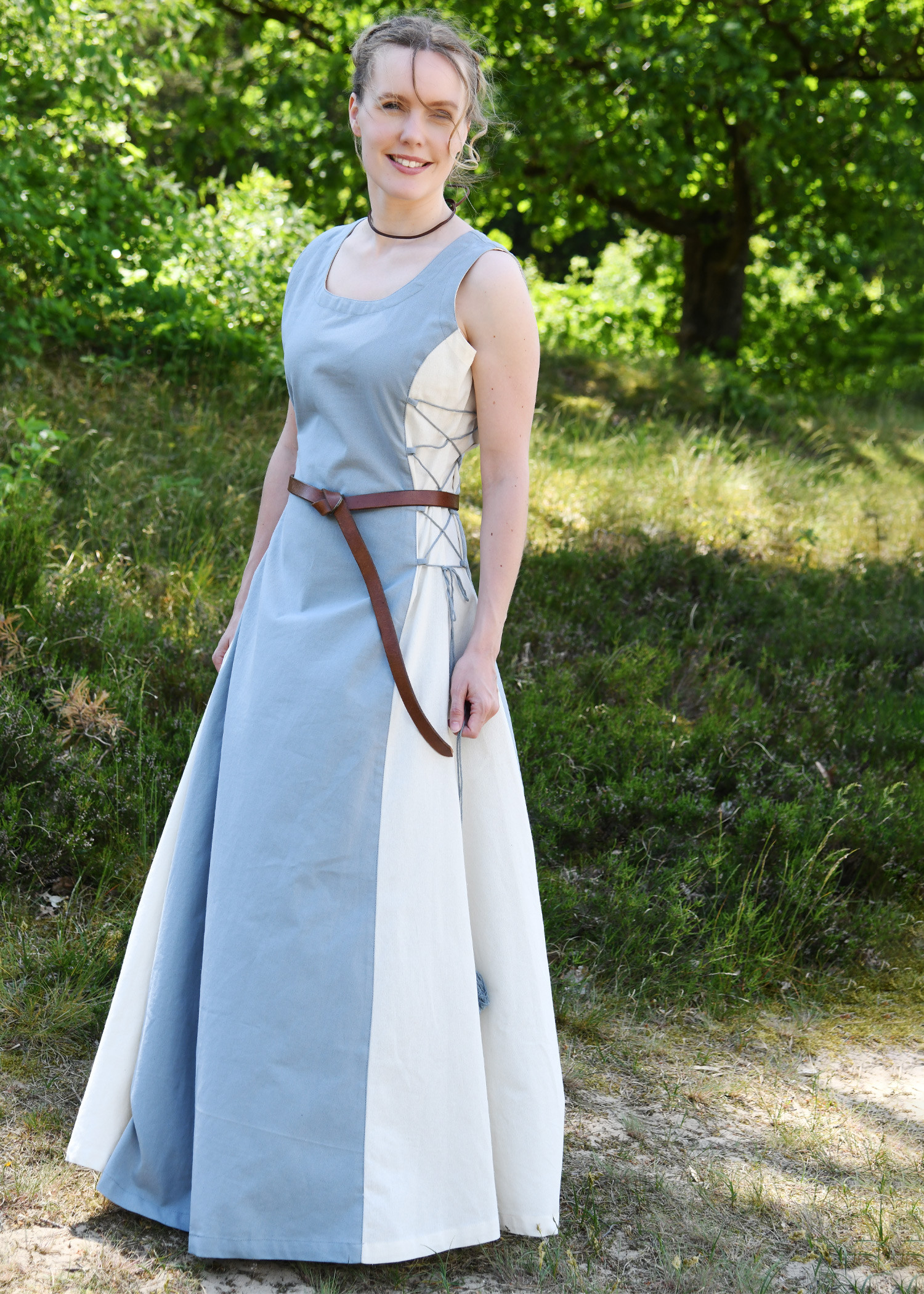 Abito medieval senza maniche modello Jarle, blu-naturale